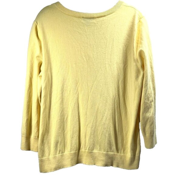 Talbots Sweater Cardigan Size XL Solid Yellow Button Up 3/4‎ Sleeve Pima Cotton - Picture 5 of 6